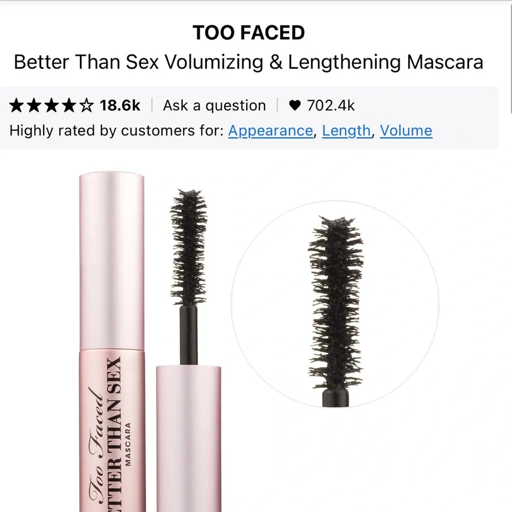 Too Faced Travel Size Better Than Sex Voluptuous Volume Black Mascara